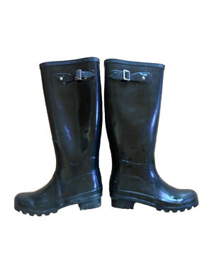 POLAR Gloss Tall Waterproof Rain Boots Sz 5, Black, Knee High, Buckle, Original